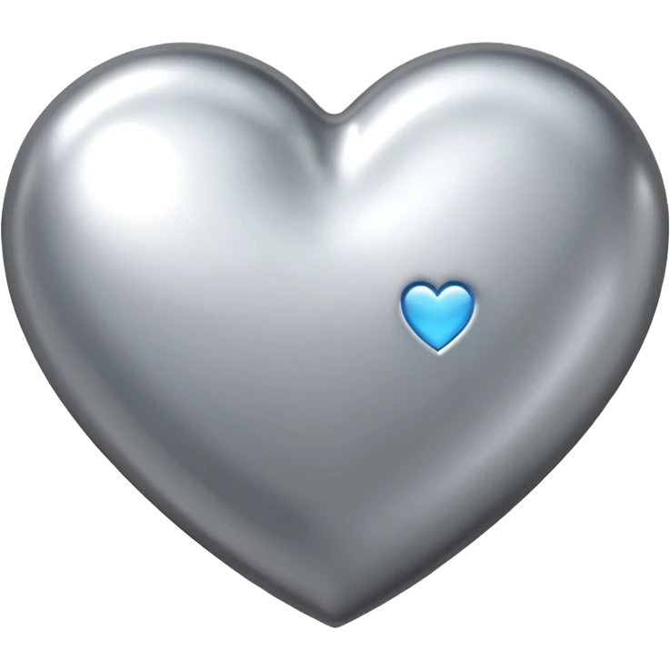 Liquid chrome heart emoji, silver metallic color, iOS emoji style, smooth reflective surface, rounded shape, realistic highlights, minimal background emoji