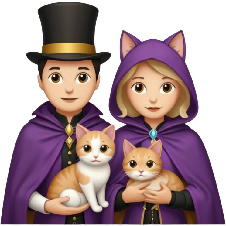 magician couple and their pet cat emoji