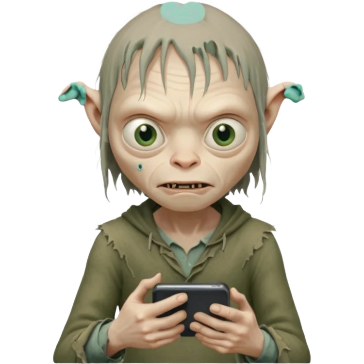 gollum typing a cellphone in a WhatsApp emoji