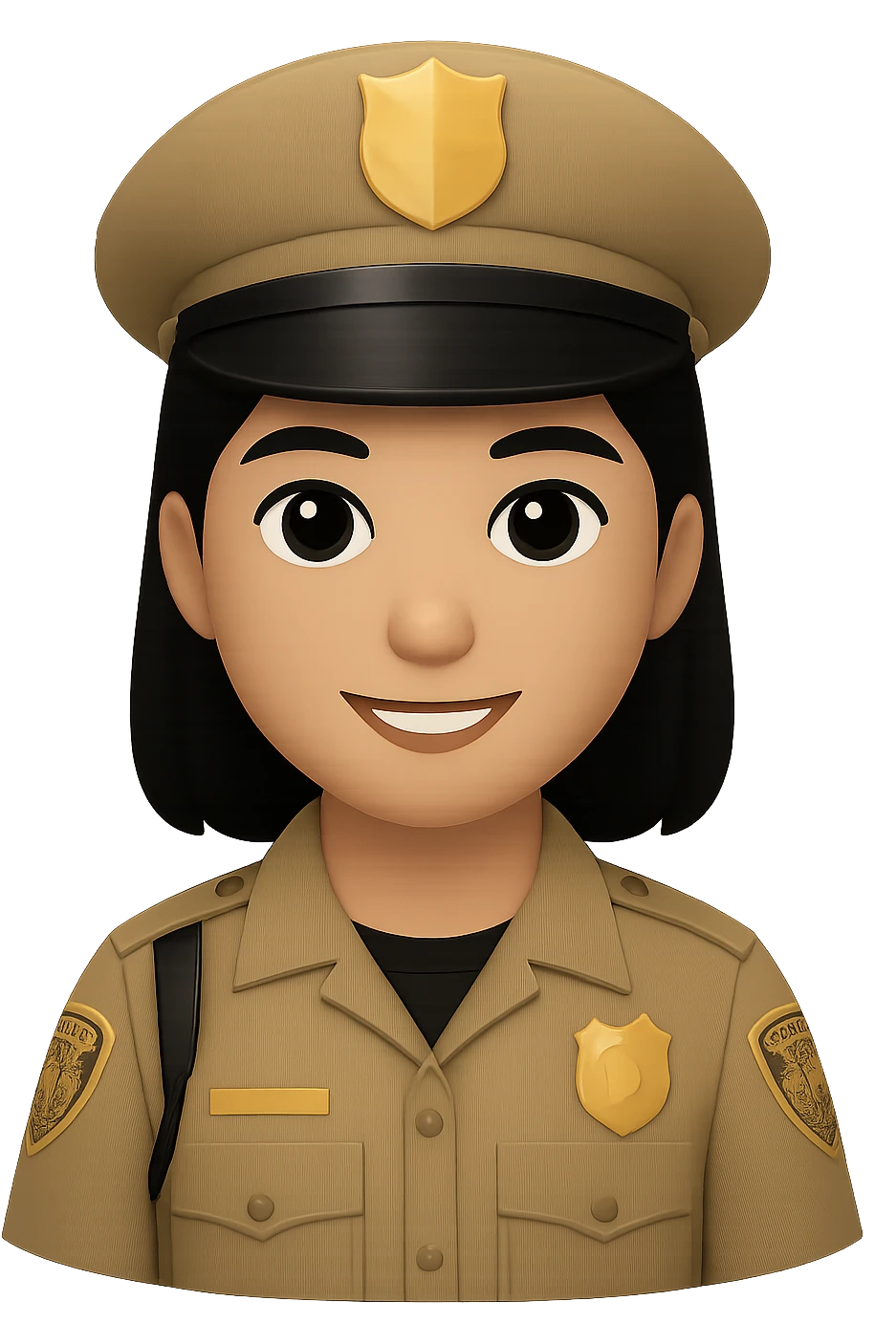 Change the hair to black and make the uniform only khaki, keep the style consistent with the original images. emoji