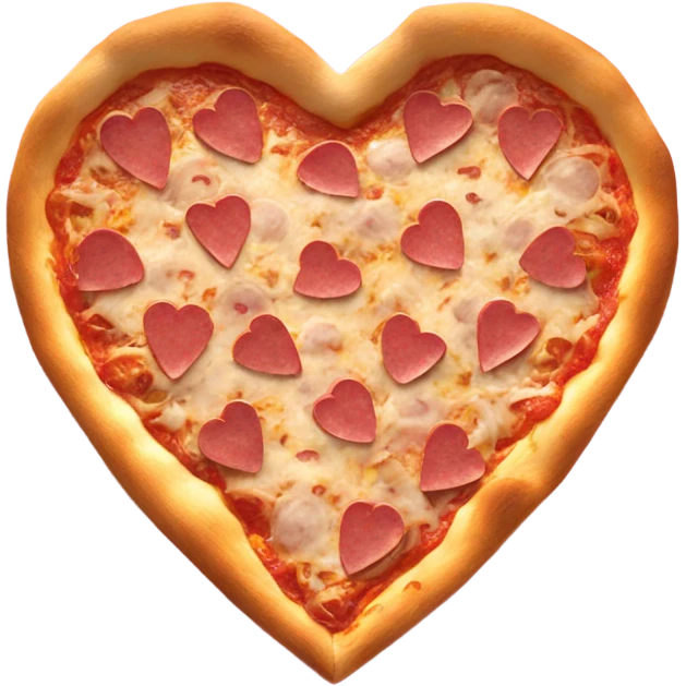 Realistic heart shaped pizza sitting flat in an open top pink pizza box. emoji