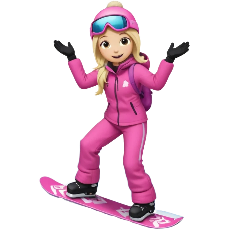 A snowboarder girl in a pink kosume full body blonde emoji