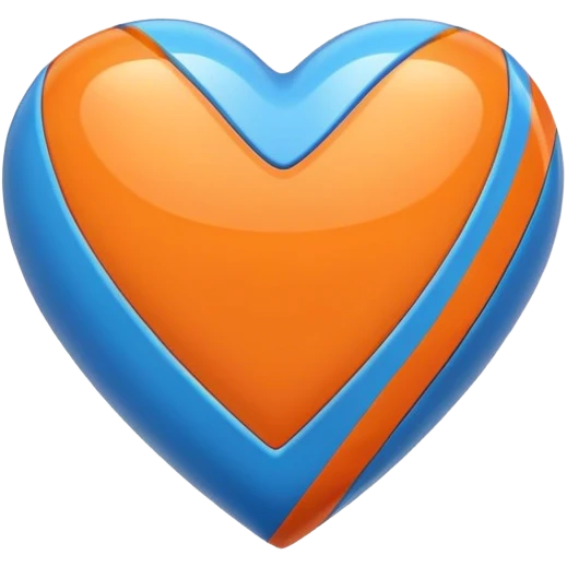 Glossy blue heart with straight orange athletic stripes going down the side emoji