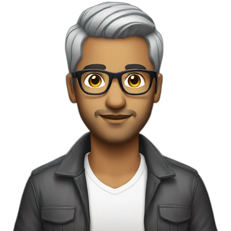 Indian dj with glasses short hair no moustache grey stubble emoji