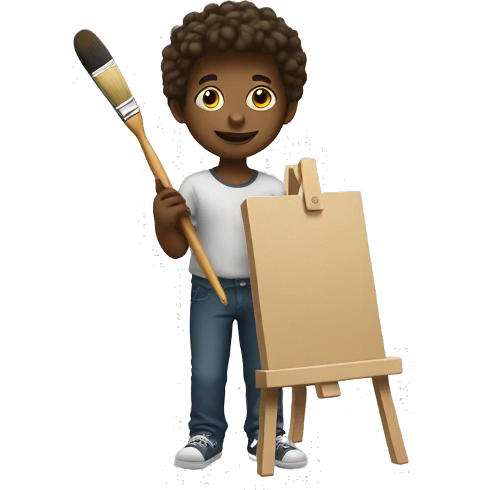 boy holds brush, an easel emoji