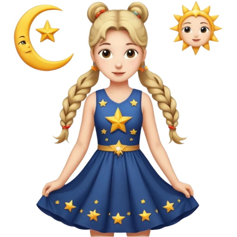 ponytailed girl, sun, moon, star emoji