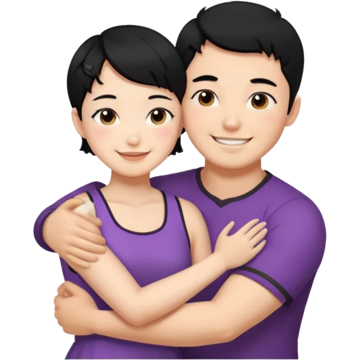 buff korean Man black hair hugging girl with black pixie cut  emoji