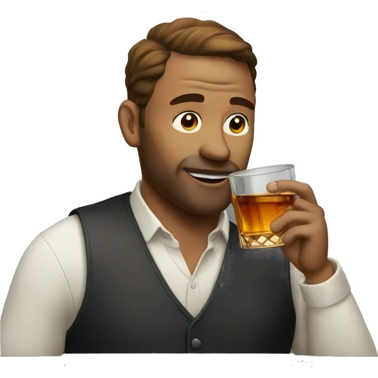man drinking whiskey wearing ring emoji