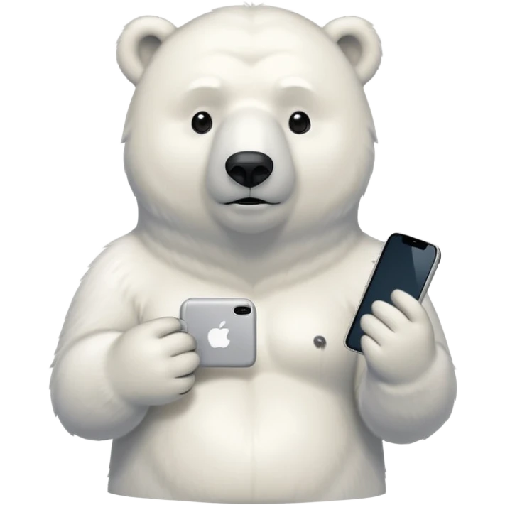 Serious Polar Bear standing body with iphone in hand  emoji
