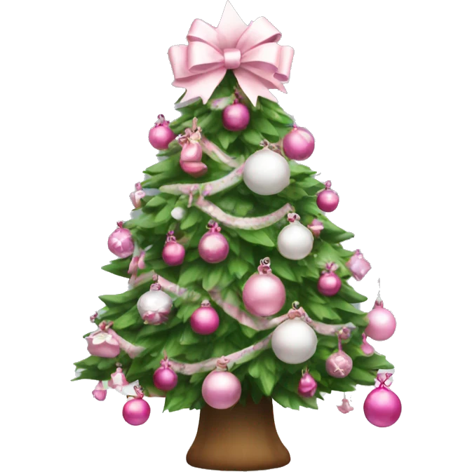 A Christmas tree with bows and pink and white ornaments  emoji