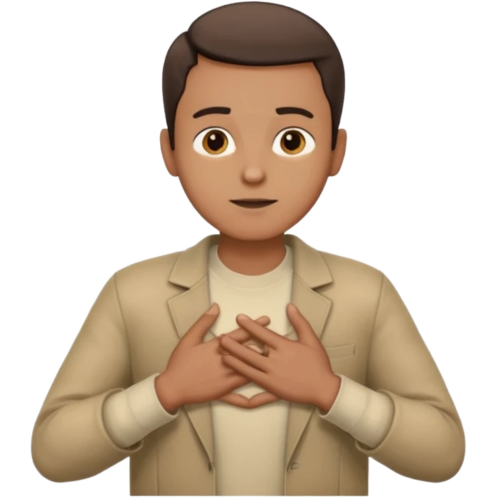 un hombre con las dos manos en el pecho, con las palmas de las manos abiertas. con ropa emoji