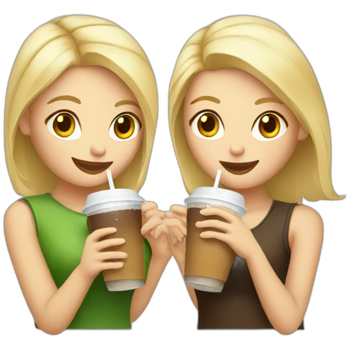 Two Girls with blonde hair drinking iced coffee emoji