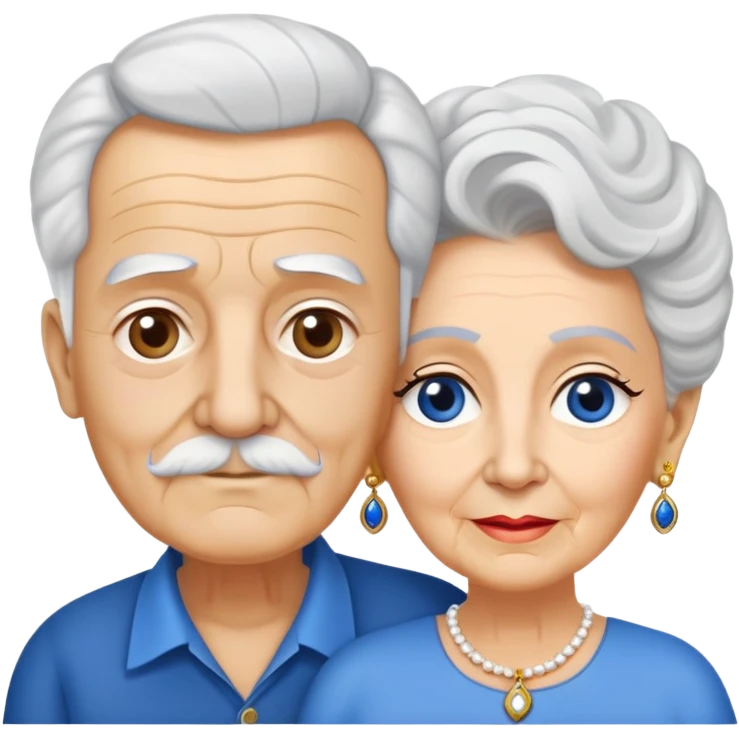 Una abuela italiana blanca con cabello corto blanco y aretes de oro, junto a su esposo abuelo de piel blanca italiano un poco gordo con pelo blanco corto y ojos azules  emoji