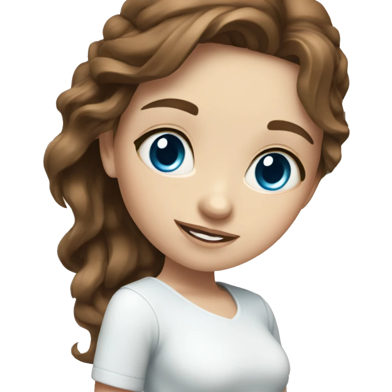 beautiful girl with brown hair and blue eyes in white top emoji