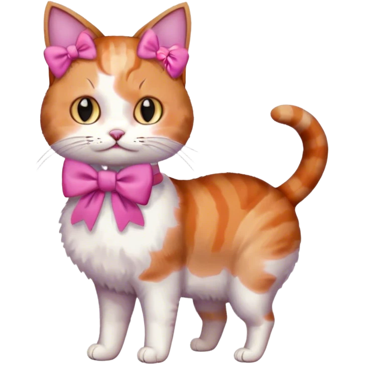 a cat with a pink bow and human legs emoji