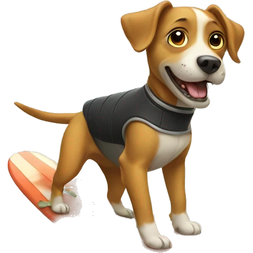 dog surfing with a turtlr emoji