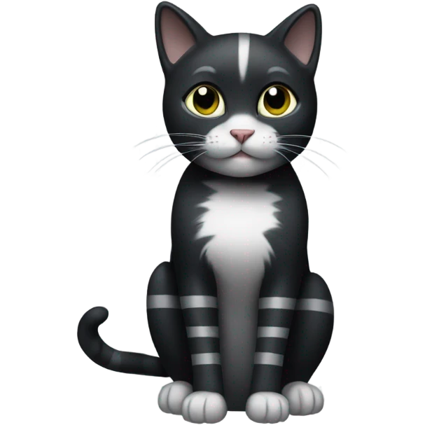 Black cat with white paws and grey stripes emoji