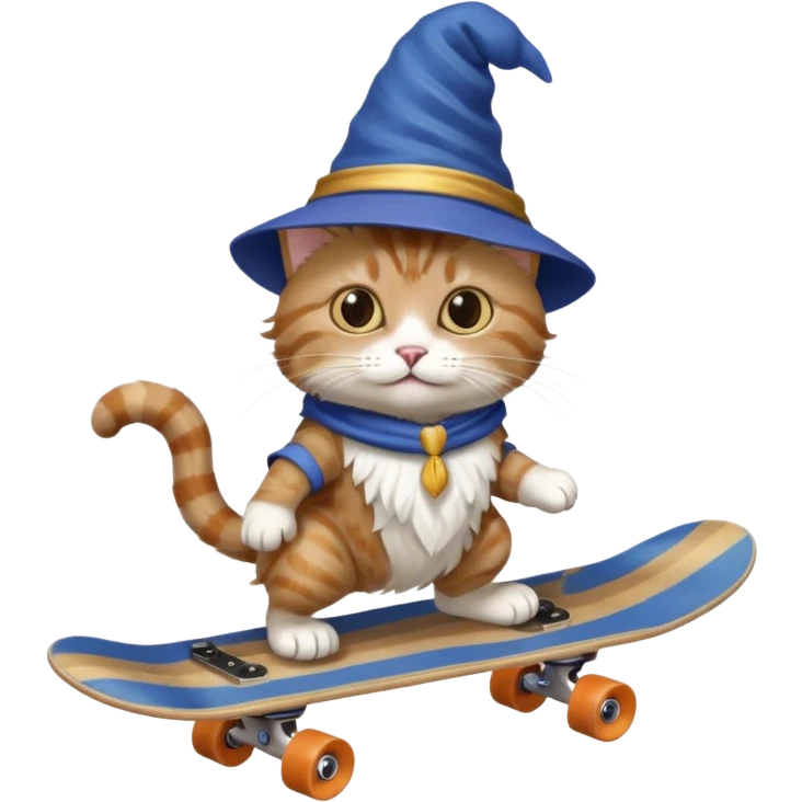 cat with a wizard hat riding a skateboard  emoji