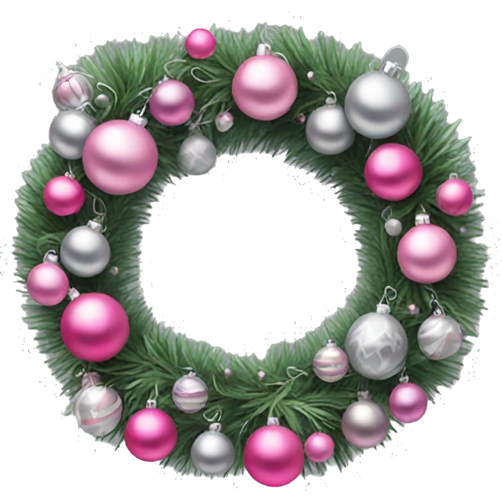 Garland wreath with pink and silver ornaments emoji
