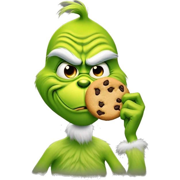 I want the grinch but has a bow ont he top of its head and is eating a cookie emoji