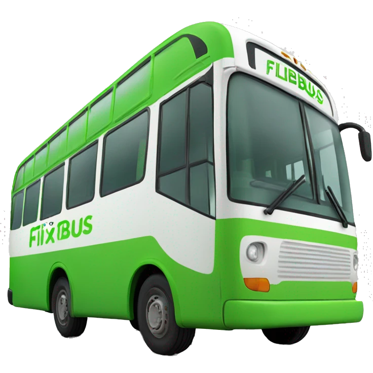 Green bus with FlixBus text on the side.  emoji