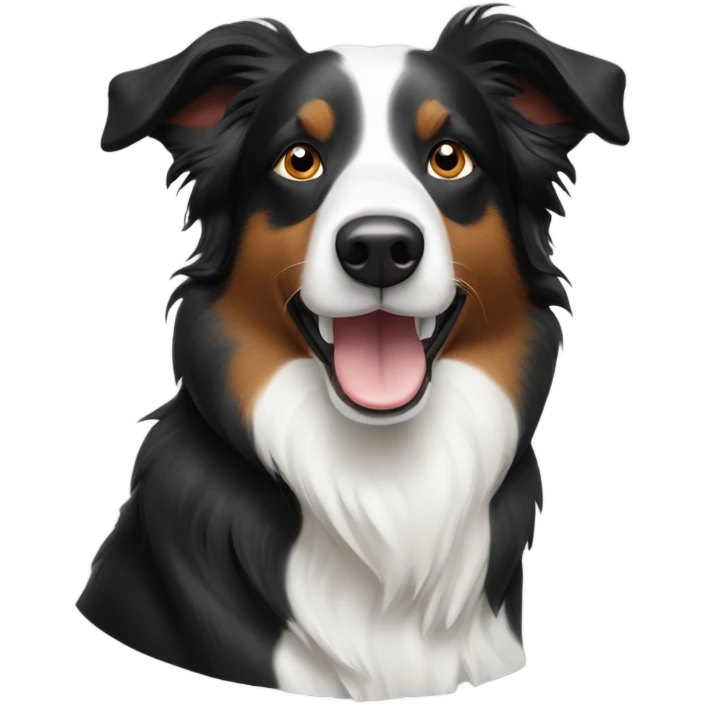 a border collie with asymetric white spot on his head emoji