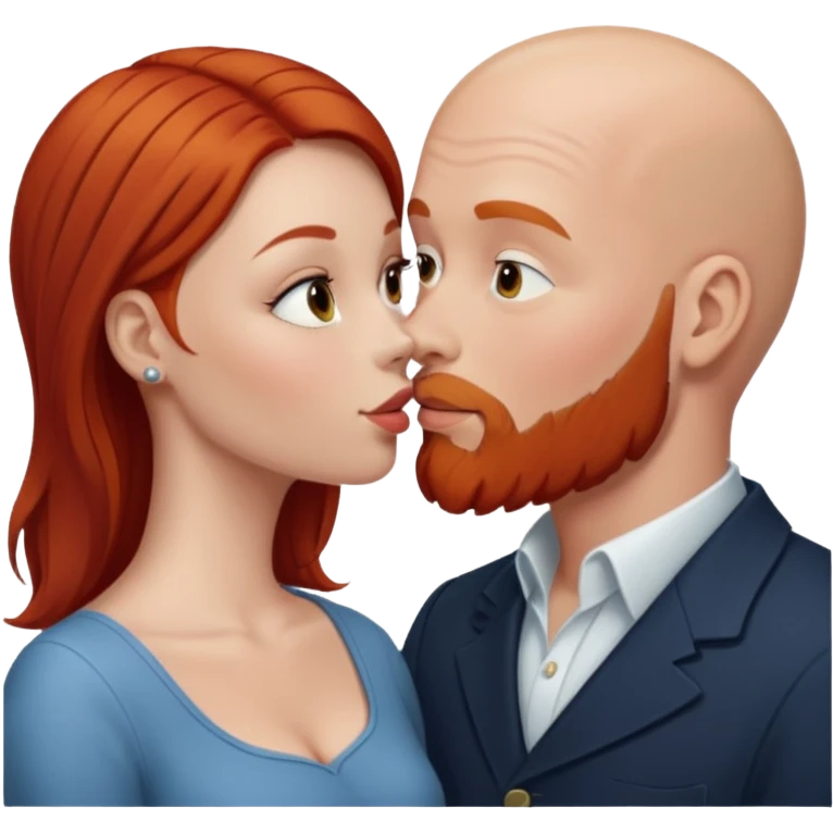 White Bald man with red beard kissing white girl with brown hair emoji
