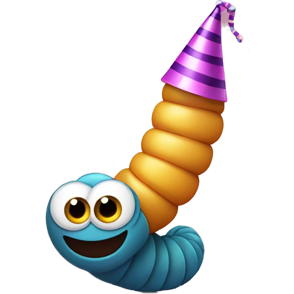 worm wearing a party hat emoji