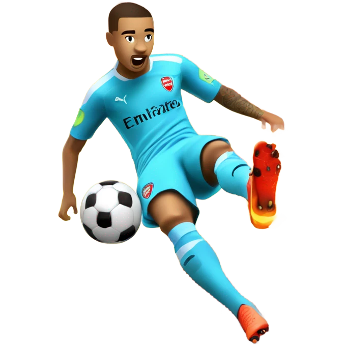 Gabriel Jesus from Arsenal with one foot on fire kicking a soccer ball into a net emoji
