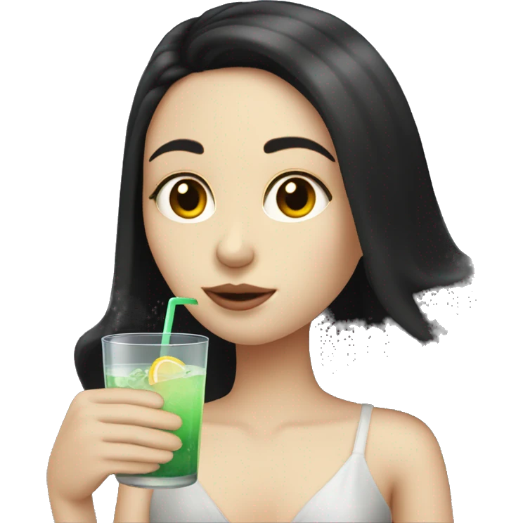 Pale girl with long black hair drinking cocktail emoji
