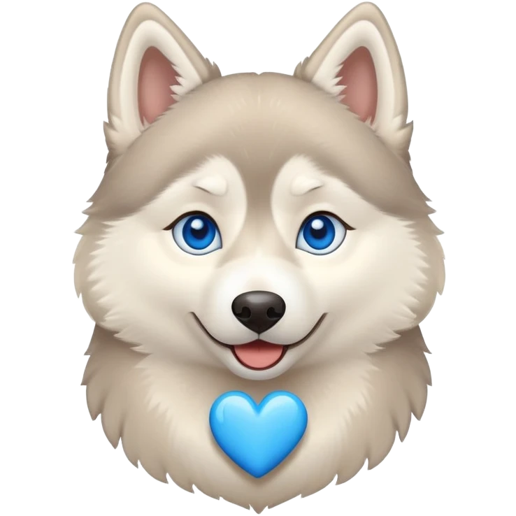 Beige husky with blue eyes and a heart emoji