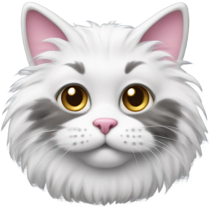 Fluffy white and gray cat with a pink nose and bushy tail emoji