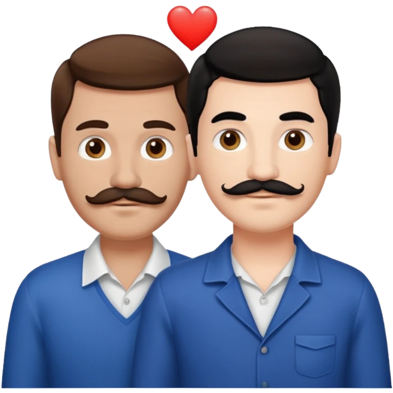2 Guys being in love one brown hair with mustache and other black, white skin emoji
