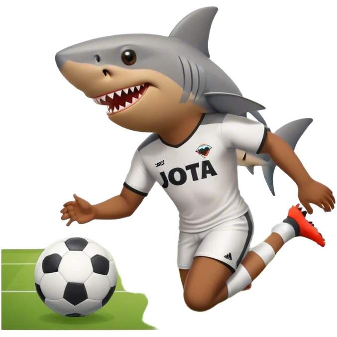 a shark wear a football shirt with the name jota and while scoring a goal in soccer emoji
