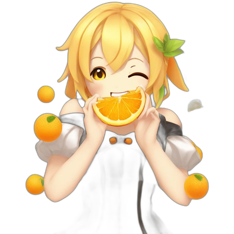 Kagamine Rin vocaloid eating an orange emoji