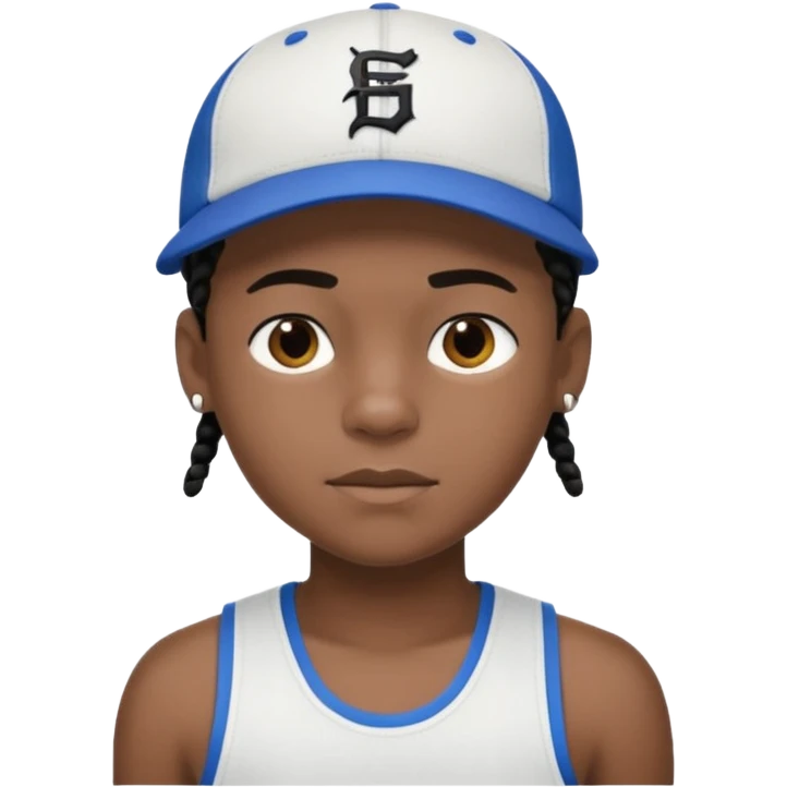 Black boy, 14, black cornrows, sports tank top, baseball cap emoji
