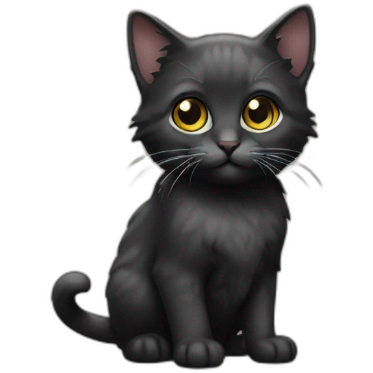 Черный kitten wizarrd, в ведьмовской колпаке с метлой, колдует emoji