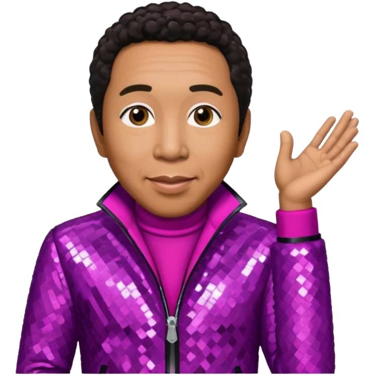 Smokey Robinson with dark brown hair, magenta sequin outfit  emoji