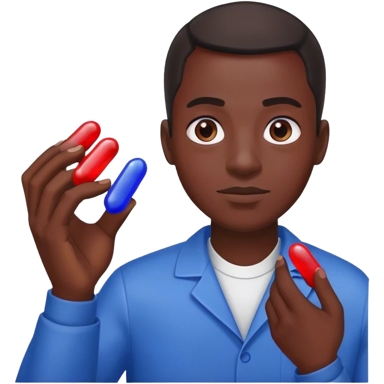 Neo, Lawrence fishburne from the matrix, holding red and blue pill pink pink pink emoji