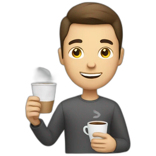 Guy with coffee, texting on phone emoji