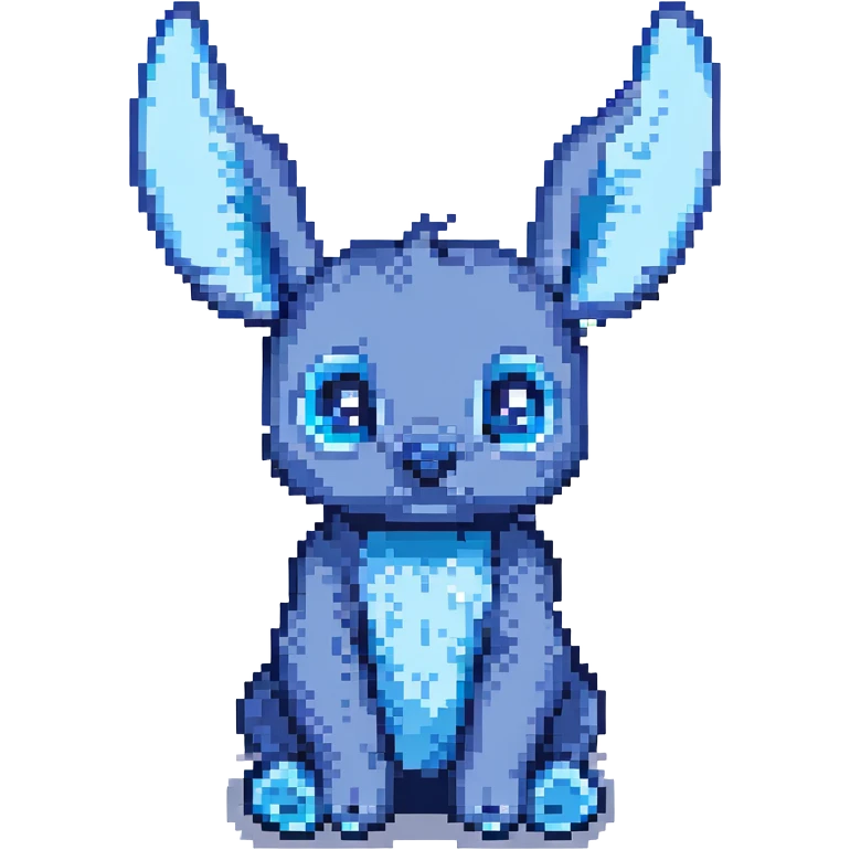 Stitch sitting with big ears in pixel art style emoji