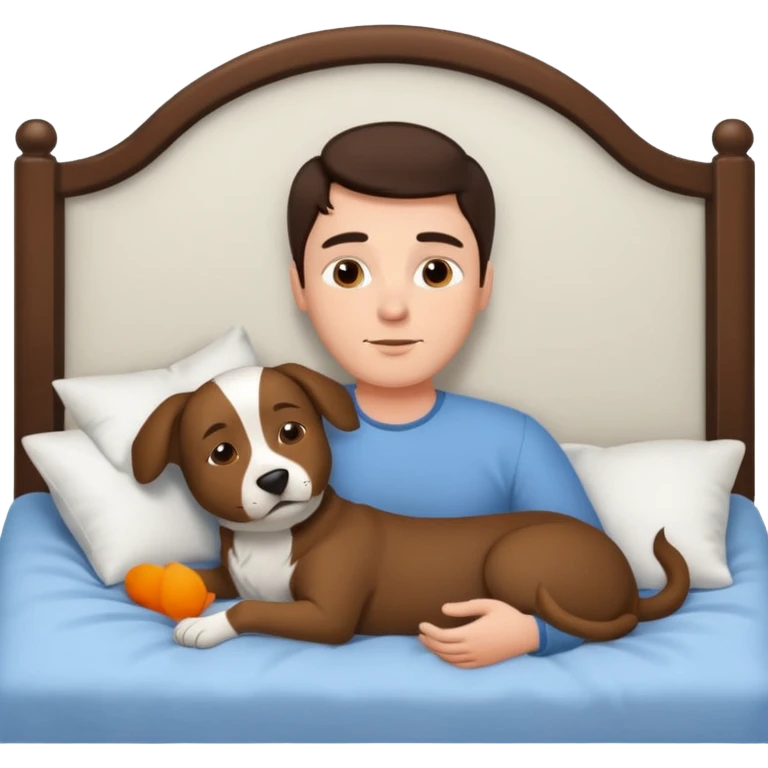 Brunette man laying in bed dreaming of dogs  emoji