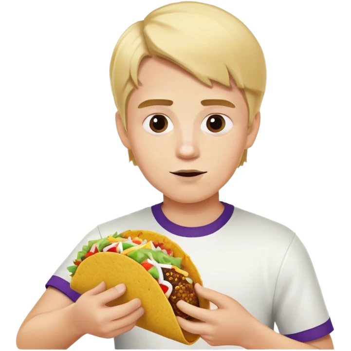 A boy with blonde hair eating a Taco Bell cravings box emoji