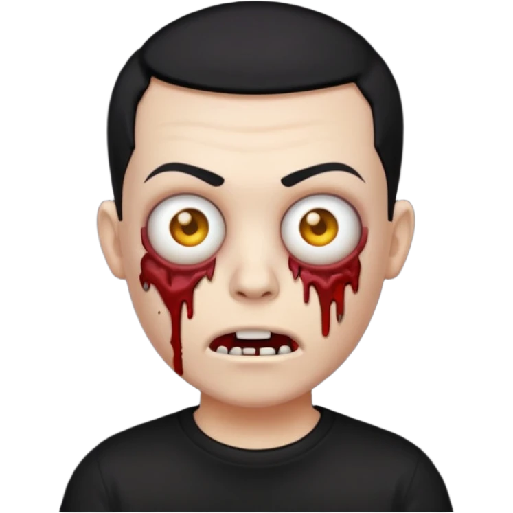 zombie emoji with buzz cut black hair and black t-shirt  emoji
