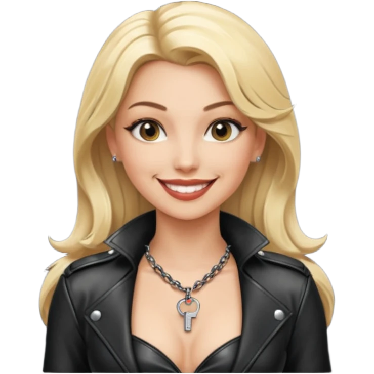 Dominatrix with blonde hair, leather outfit, and key necklace emoji
