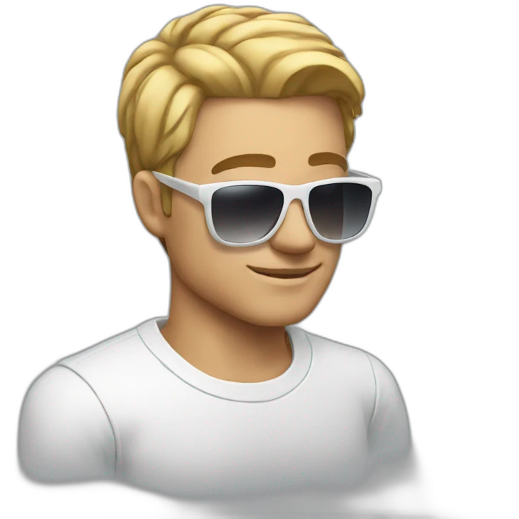 Man with clear sunglasses with shor hair and white t-shirt emoji