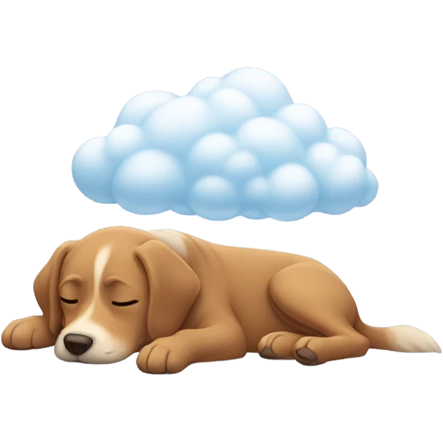 A dog laying down dreaming with dream cloud coming out of head emoji