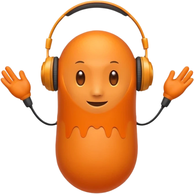 Orange round head with a Orange cone body and without arms and legs with orange antennae and headphones emoji