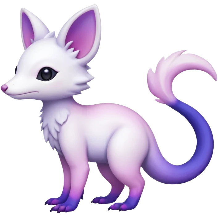  Pure-Snow-White albino cute with indigo-Violet-purple-pinkish-gradient markings beautiful handsome gorgeous aesthetic colorful vibrant Vernid-Trico-species-Fakemon-creature by LiLaiRa, 4 legs, 1 tail, random markings, (full body) emoji