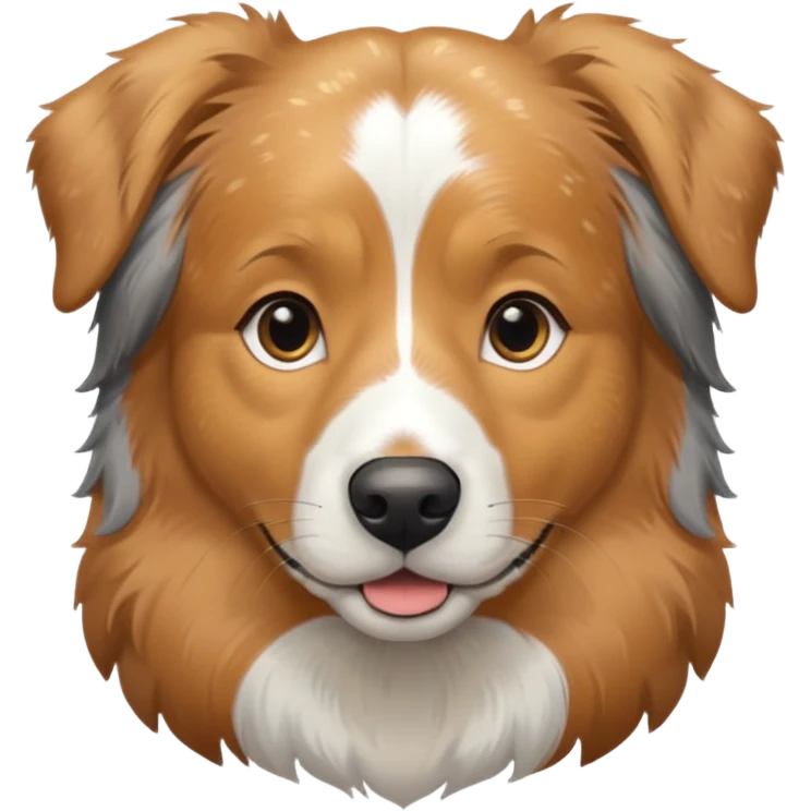 Australian Shepherd golden retriever tan eyebrows  black and speckled grey fur on chest. "No white" emoji